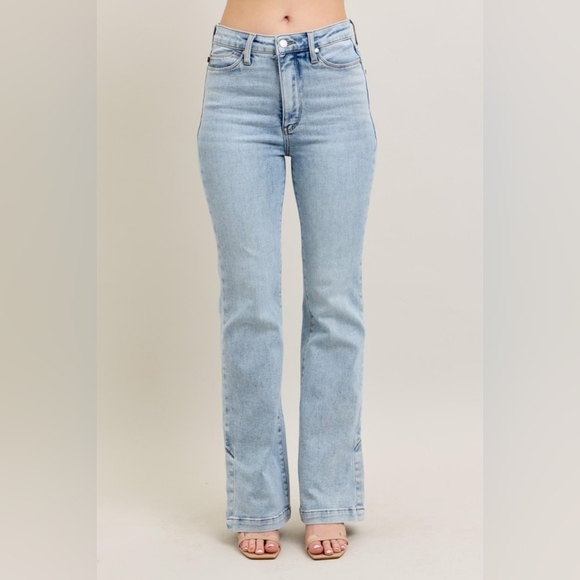 Judy Blue HR Tummy Control Vintage Light Wash Split Hem Slim Bootcut Jeans NEW - Picture 3 of 16